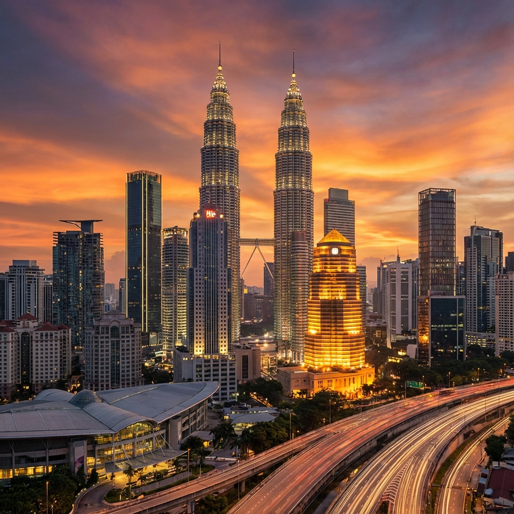 Petronas Twin Towers à Kuala Lumpur au coucher de soleil