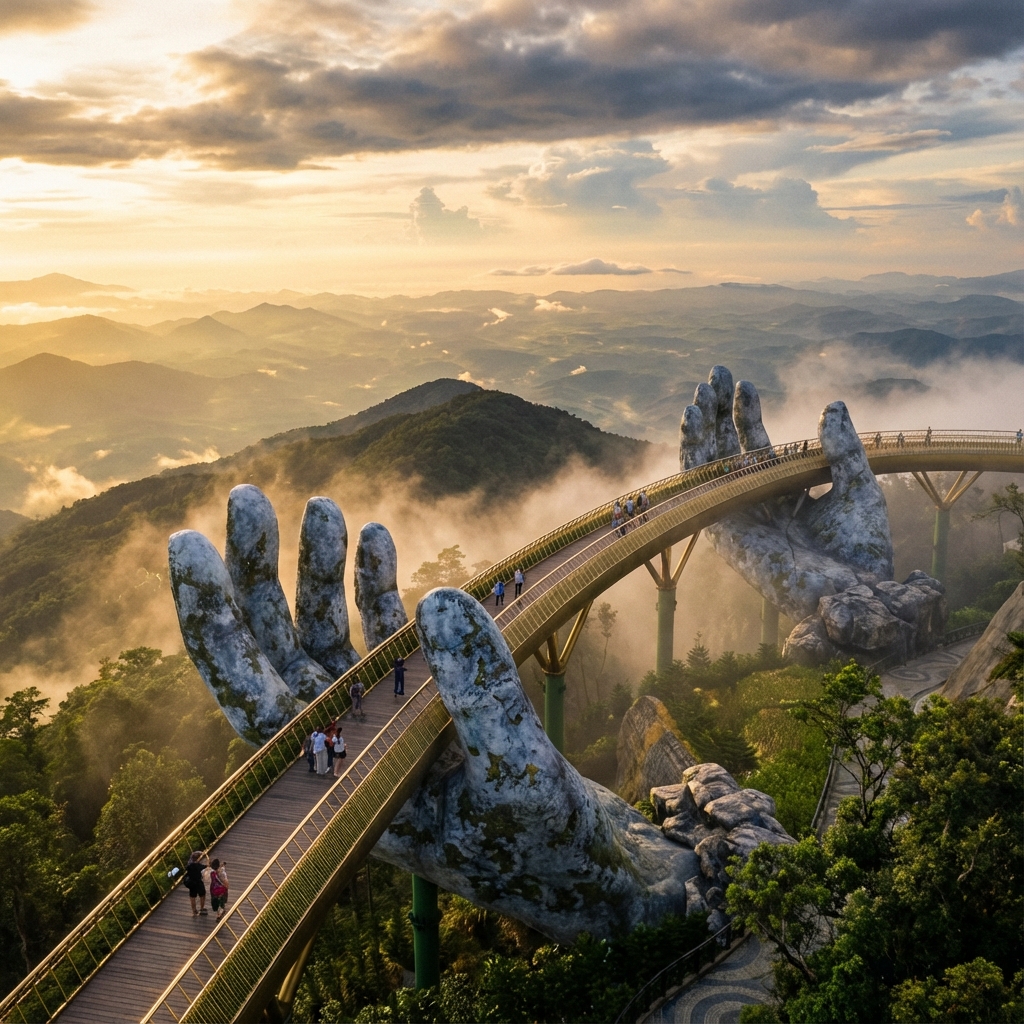 Pont d'Or soutenu par des mains géantes à Ba Na Hills